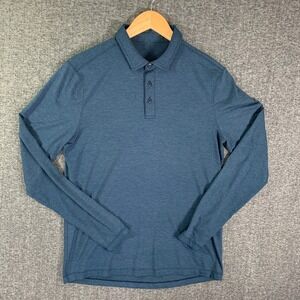 Lululemon Polo Shirt Men Small Long Sleeve Blue Performance Stretch Athleisure